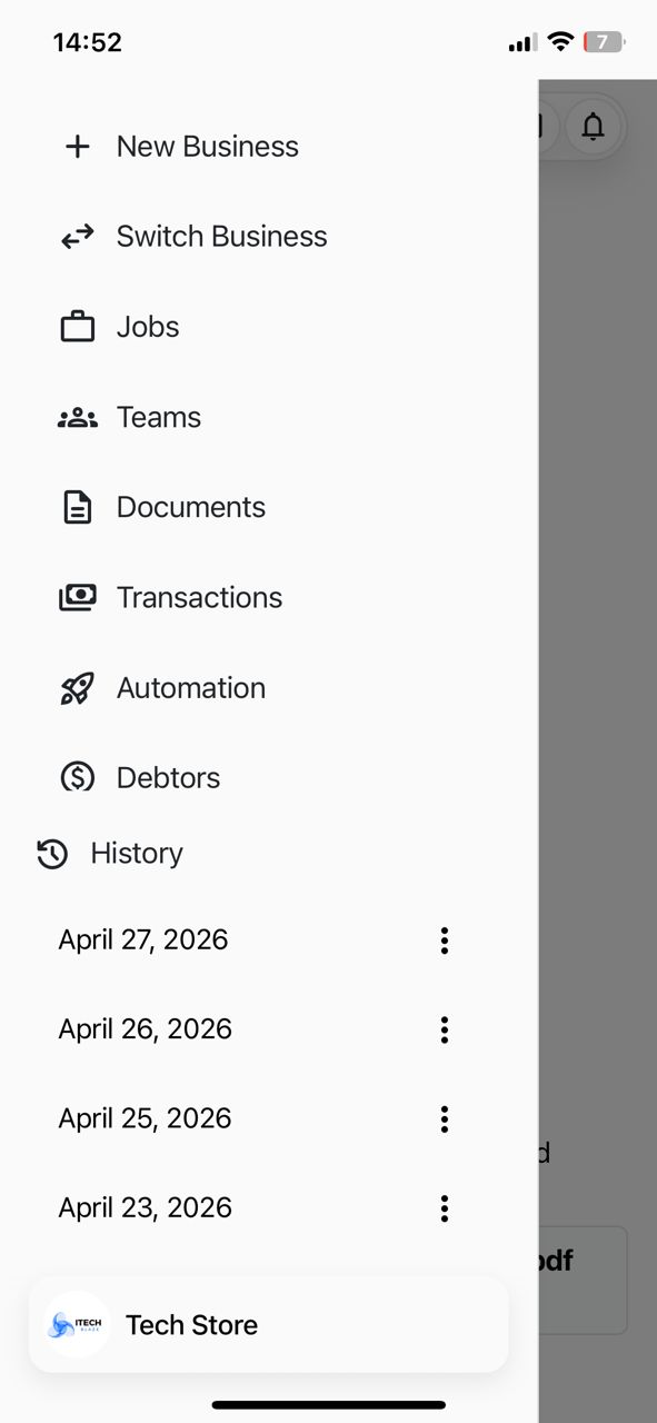 OpTasks operations menu screen